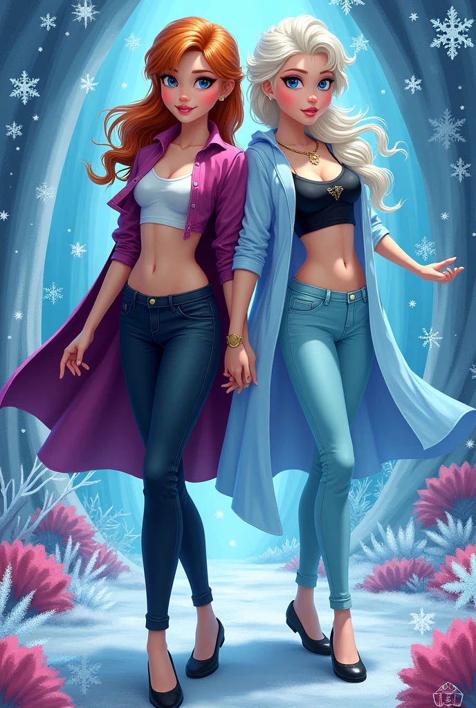 Anna And Elsa from Frozen belly-baring with leather Ballett
 flats
