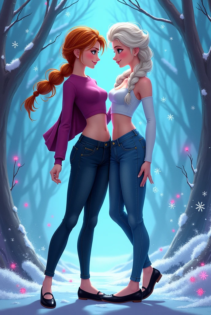 Anna And Elsa from Frozen belly-baring with leather Ballett
 flats
