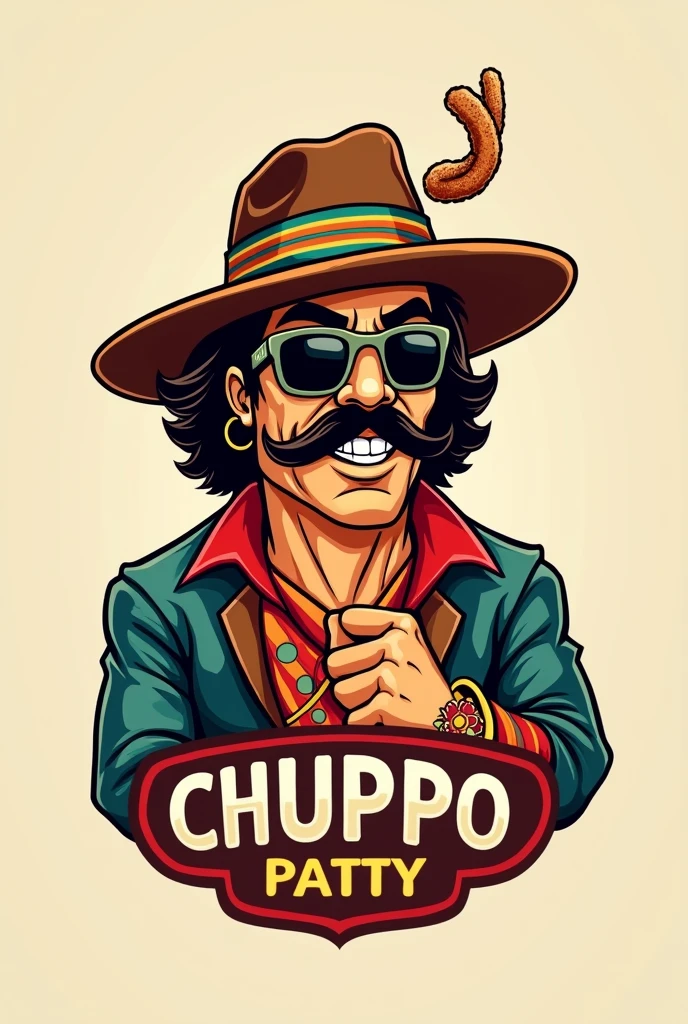 Create a logo for a company called Andean churro and it is a churro with a pimp from Bolivia