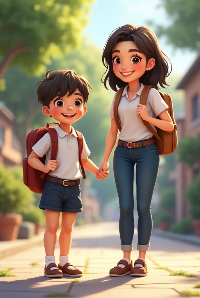 with school uniform backpack and smiling female