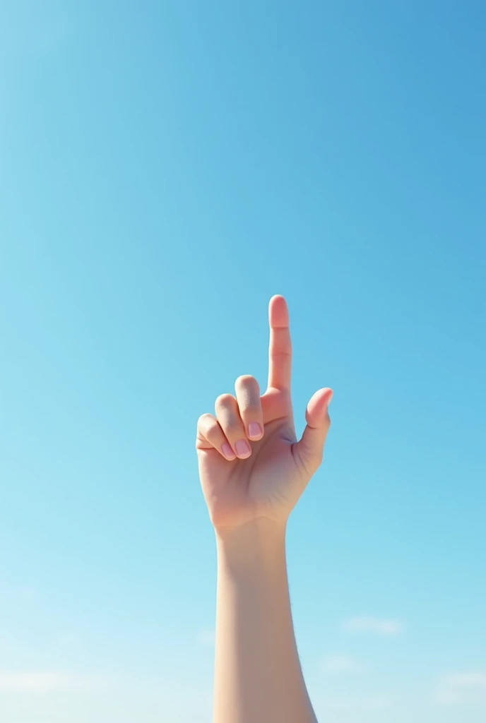 clear day blue sky the hand work pointing upwards showing the ground
