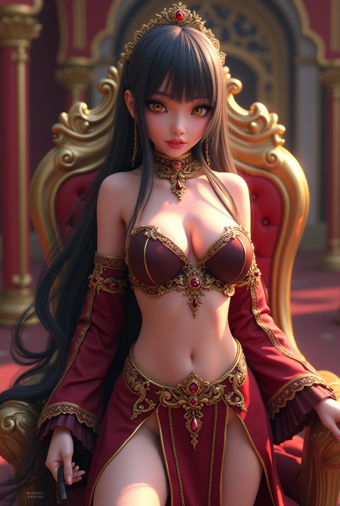 "Yor forger" from "Spy X Family" 3D image assassin dress(throne princess) ultra realistic, her weapon on her hand
