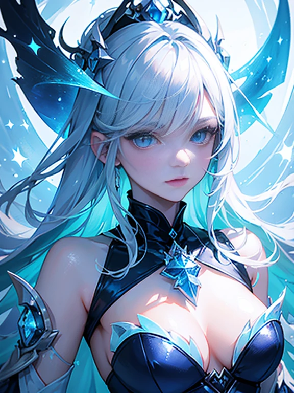 Blue and white ice witch, Ultra-detailed paintings by Muki, Deviantart Contest Winner, synchromism, Angular, Detailed, Androgynous