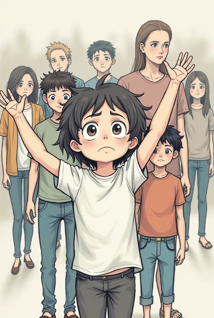 Make an easy drawing to color representing the child in the present day, representing the distant family and the child with difficulties