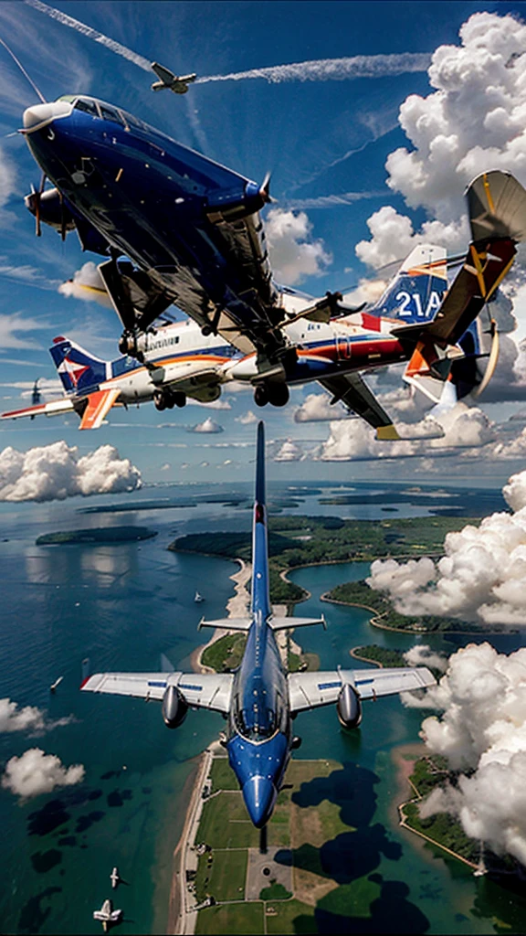 Airplane flying through time,busy 