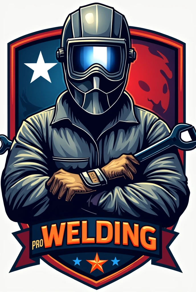 Newbie logo, mig welding, name pro welding , welder mask, chilean flag, wrench, stick welder