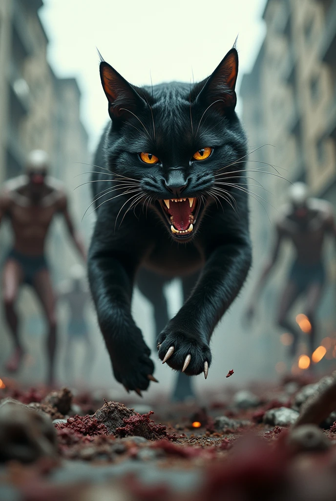 Black cat fights zombies