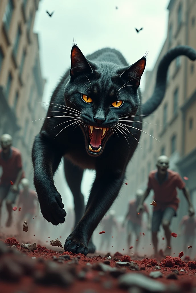 Black cat fights zombies