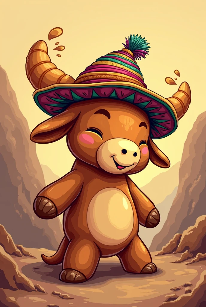 Crea un logo de una empresa que se llama churro andino y quiero that it be a churro con un sombrero de Bolivia que es un chullo de dormir, that it be a churro