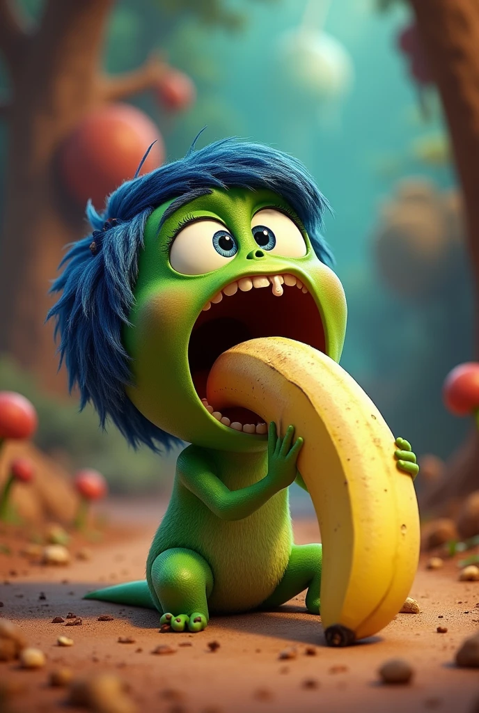 Draw envy from inside out 2 sucking on a banana, opens his mouth and drools