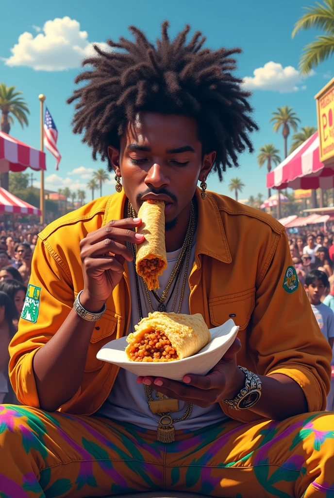 Tyler the creator eating a Tamale at camp flog gnaw