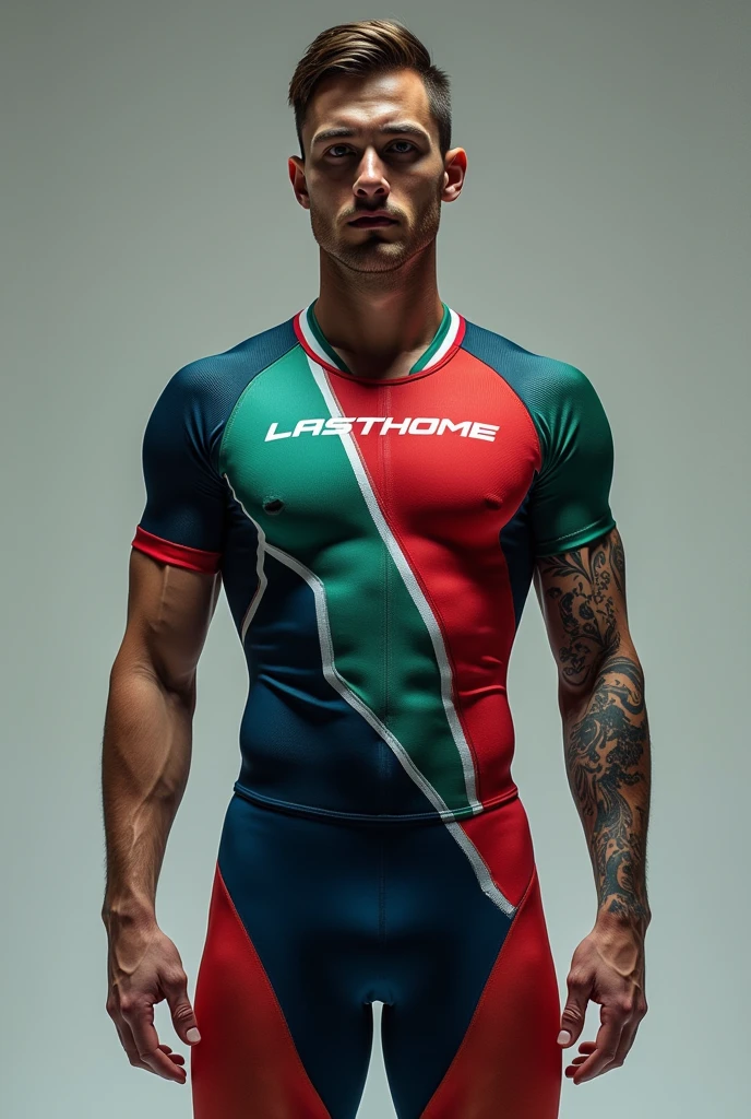 You can make a pentathlon uniform with the ESMIC colors red, blue and green, with style and lycra type Nooo, Darker and with a bit of stripes I like it, but give it a little more color I like it, Make it long sleeve lycra You can improve it, give me another style a little darker Umm improve the lines Umm. Q A little more irregular lines Put the participant&#39;s last name on the chest and on the back saying pentathlon That&#39;s fine, Now a little darker just a little Add a little white Very BN, now black agg 