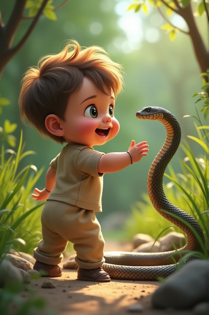 1 year boy bites a snake