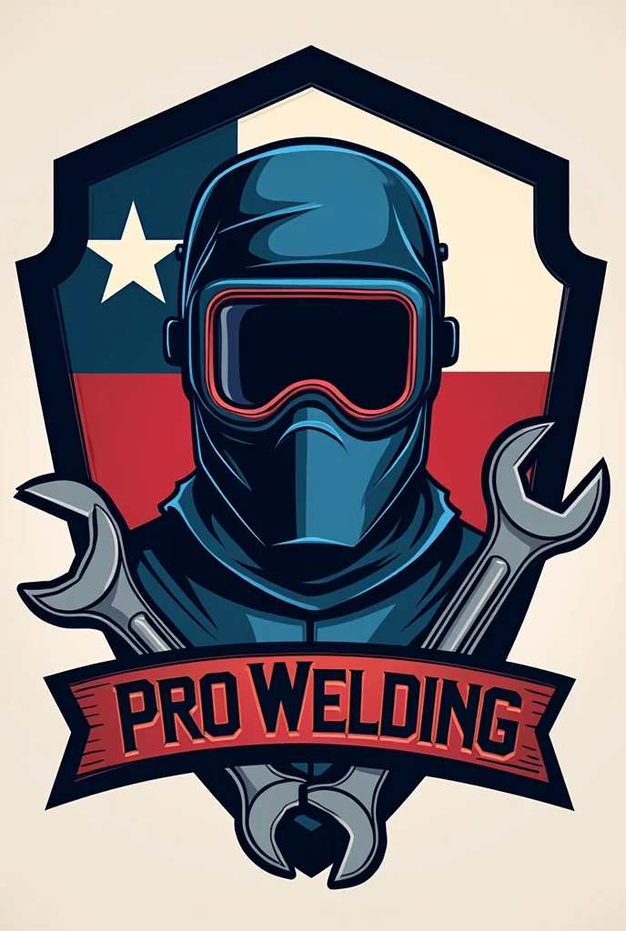 Newbie logo, mig welding, name pro welding , welder mask, chilean flag, wrench, hanging stick weld
