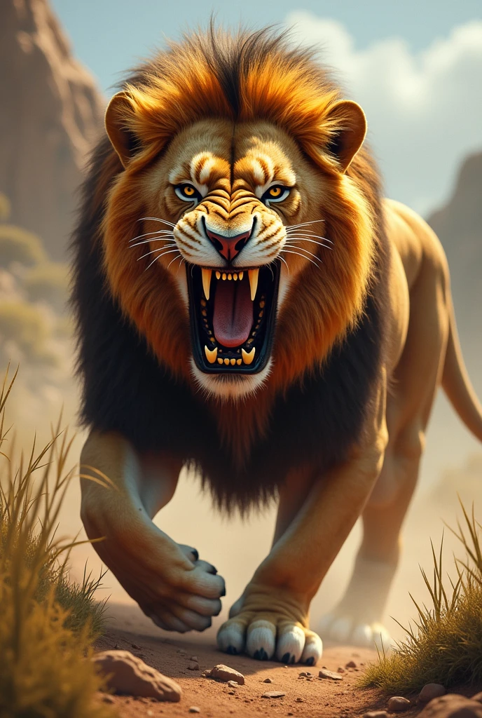 Lion open mouth  aggresive 