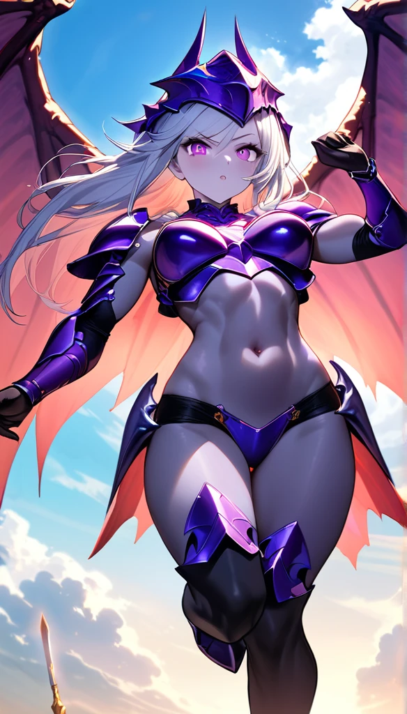 1girl,mature,solo focus,,glowing magenta eye,colored sclera,white hair, long hair,(((pale skin,extremy white skin,hair over one eye,halo pink,))), sharp teeth, open mouth,(((medium breasts,glossy body))),sexy,((white bikini,hidden arms,hidddn hands, white skirt,bare feet)),(((villain,psycho,villain smile, psychopath))),(((flying in front a stones ruins in night,))),masterpiece,hd,best quality,8k