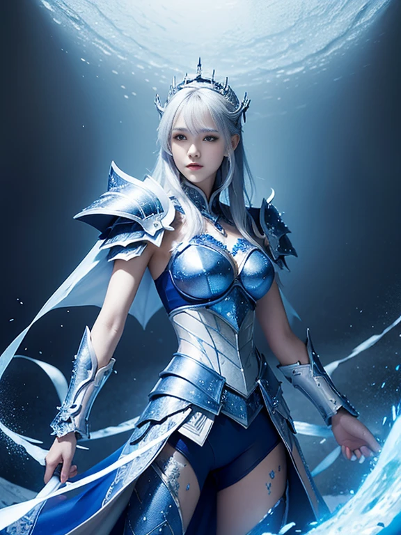 Blue and white ice knight, Ultra-detailed paintings by Muki, Deviantart Contest Winner, synchromism, Angular, Detailed,