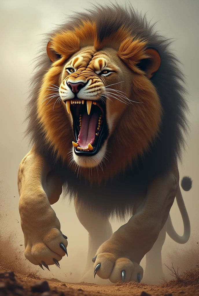 Lion open mouth aggresive bit force