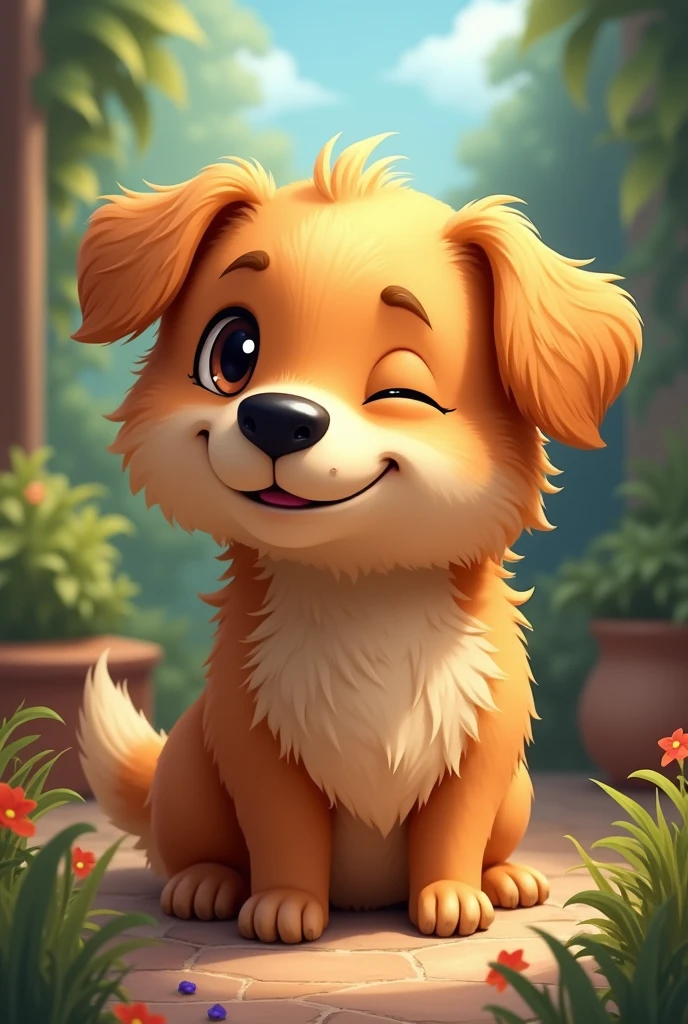 A dog with one eye closed