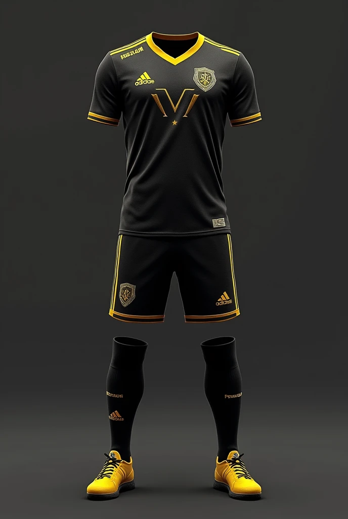 Create a soccer uniform for the PENTAGON team, that it be black and gold