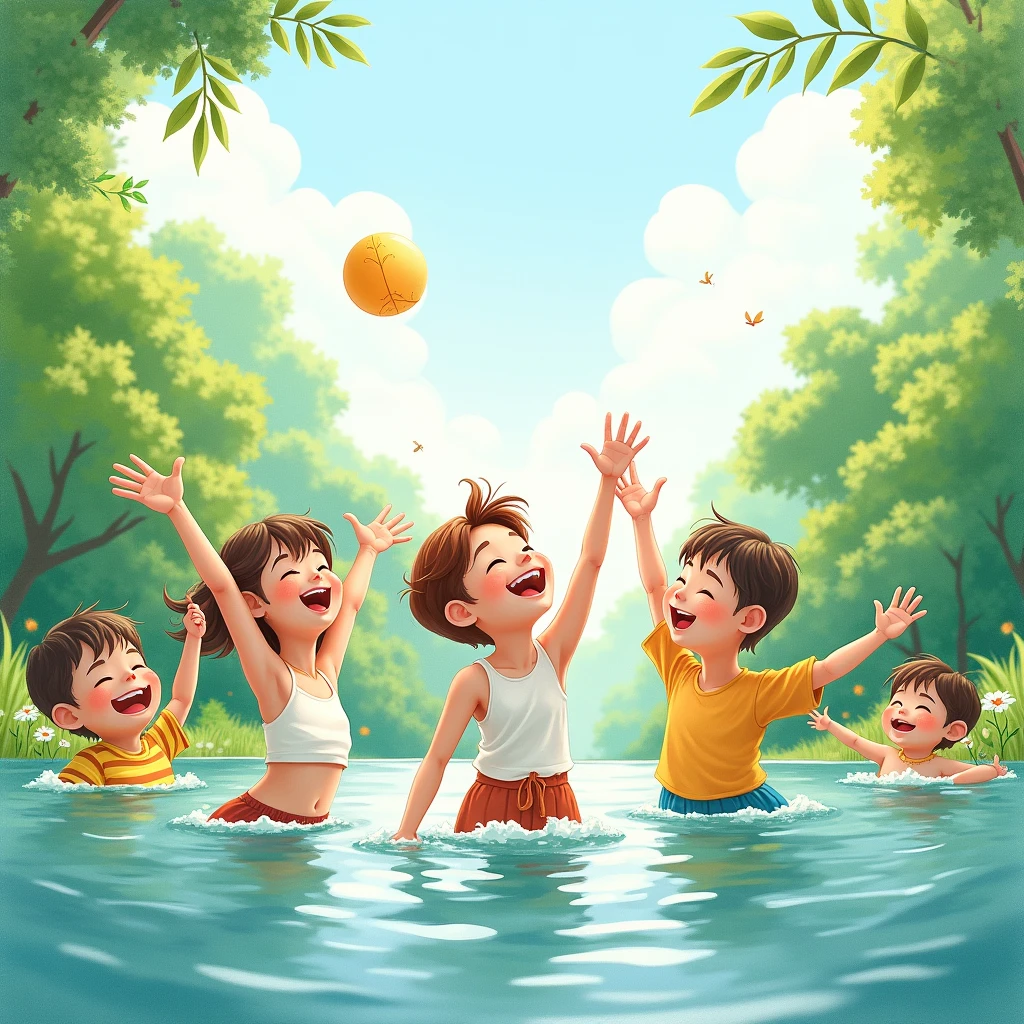 scene of pure joy and happiness, watercolor, (best quality, masterpiece, photorealistic), very aesthetic, perfect composition, intricate details, ultra-detailed, vivid colors