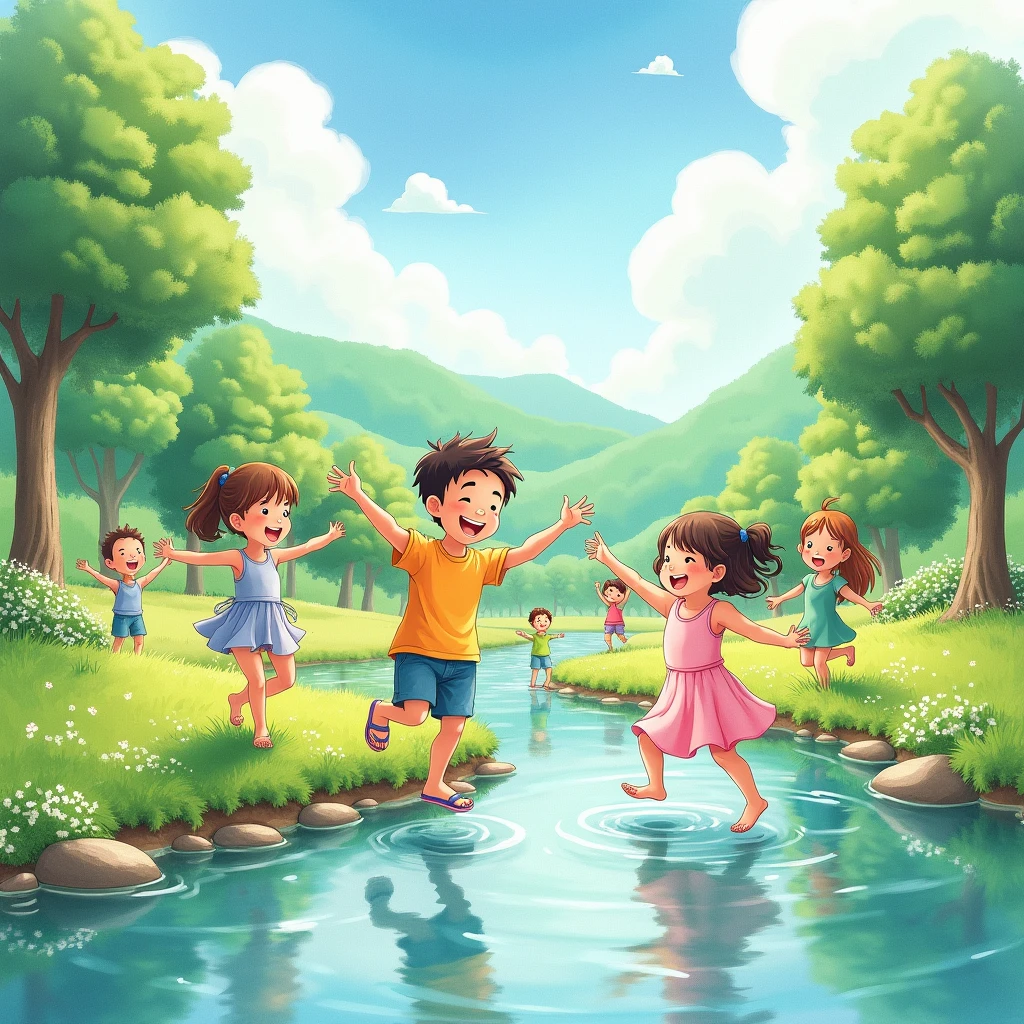 scene of pure joy and happiness, watercolor, (best quality, masterpiece, photorealistic), very aesthetic, perfect composition, intricate details, ultra-detailed, vivid colors