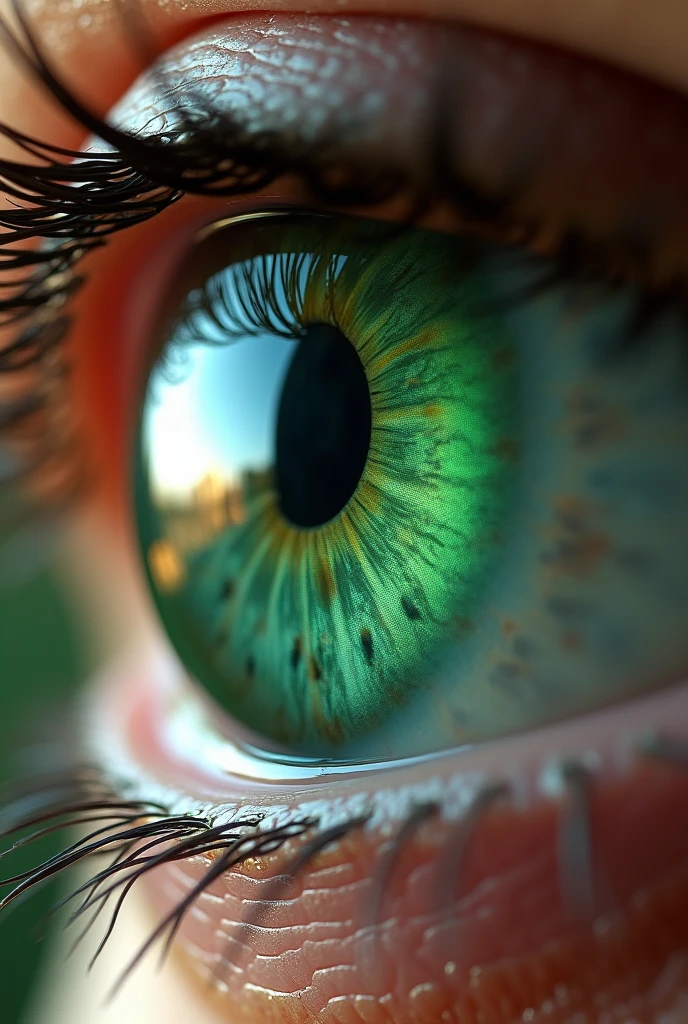 (photorealism:1.2), green dome image reflecting in eye