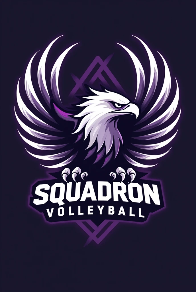 Create a logo that instills morale and fear in your opponents, for my volleyball team, called SQUADRON, using purple and white