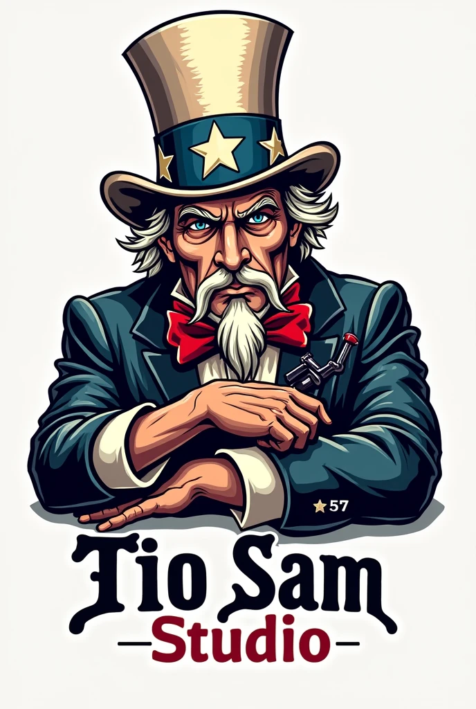Create a logo called "Tio Sam Studio"
The idea is to show Uncle Sam as if he were tattooing someone and below the image the name of the company. Remember I want a logo for a professional tattoo studio, be more detailed in Uncle Sam