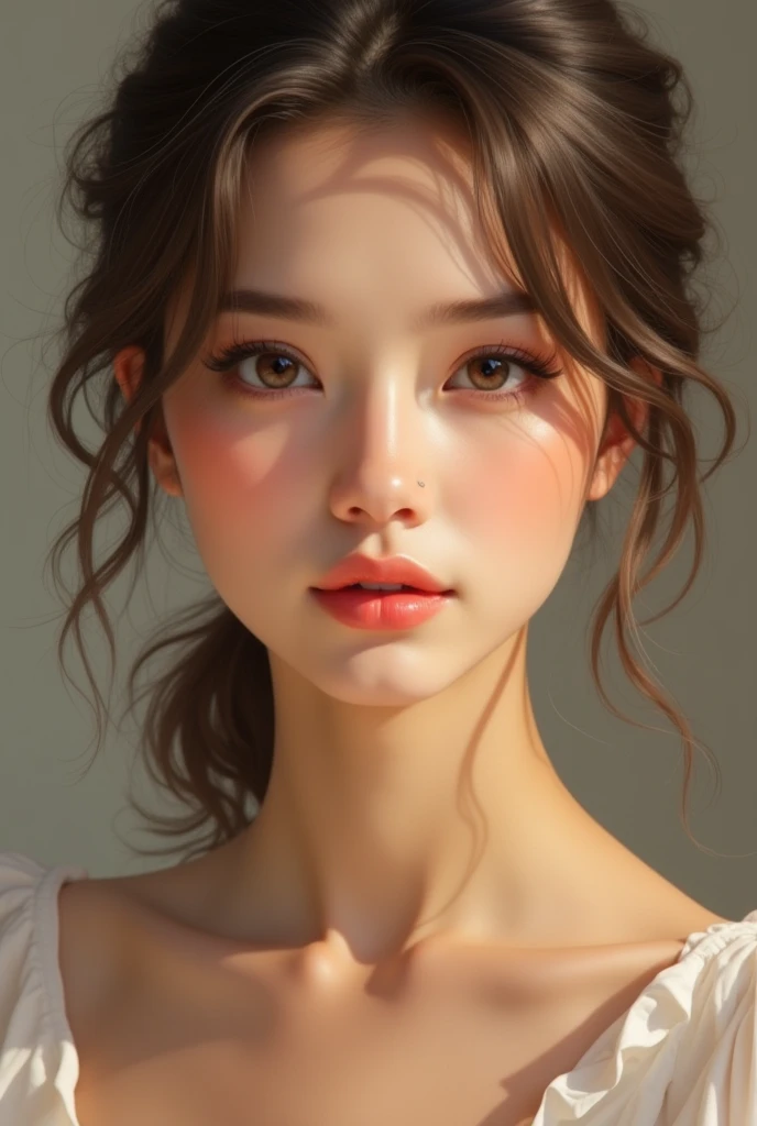 Cute beautiful woman 1 golden beige complexion looks soft human beautiful lip