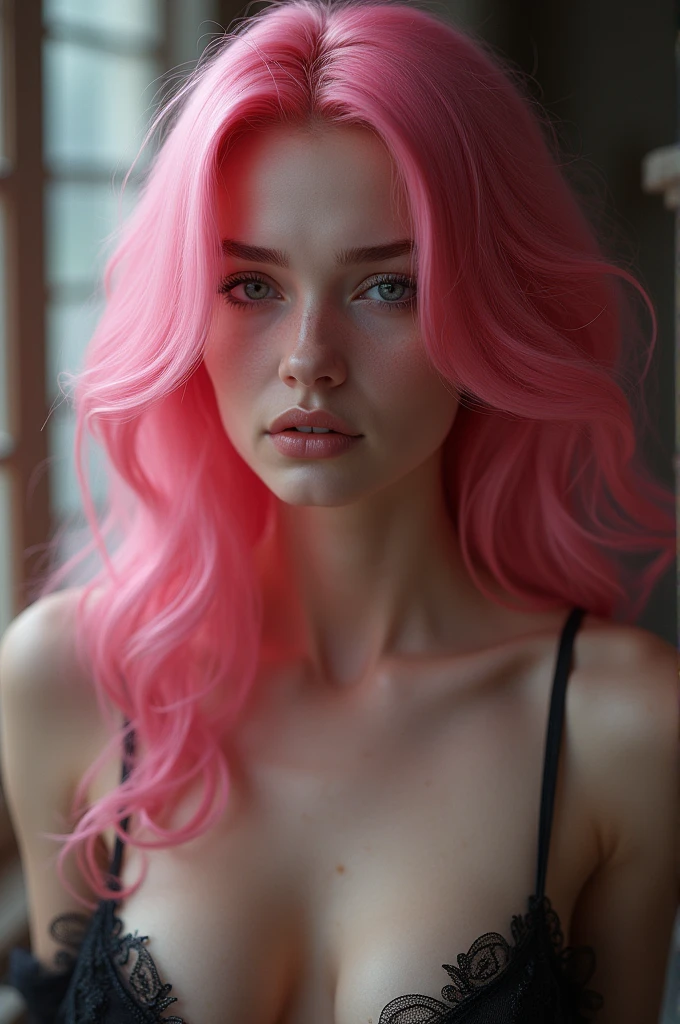 A sexy girl with pink hair