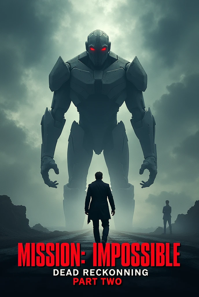 Mission Impossible dead reckoning part 2 movie poster.  ai vs tom cruise with also movie name