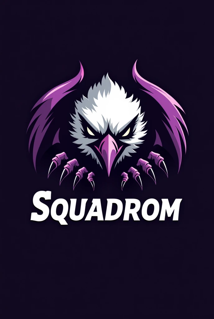 Create a simple logo that instills fear and morale in your opponents, for my volleyball team, called SQUADRON, using the colors purple and white