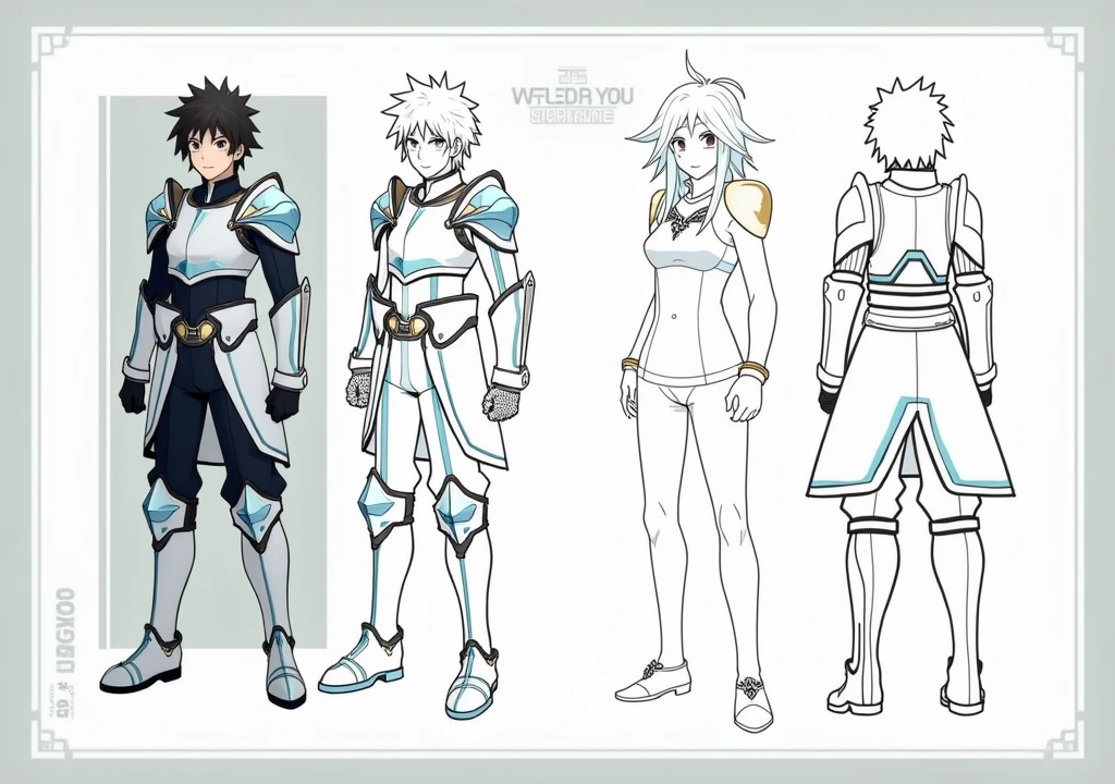 Naofumi Iwatani&#39;s armor in front of the anime The Rising of the Shield Hero but kind of combining a new design with white colors, cyan and black, that it is a type of dragon armor, But let&#39;s say it&#39;s a little simpler, like for a teenager. 