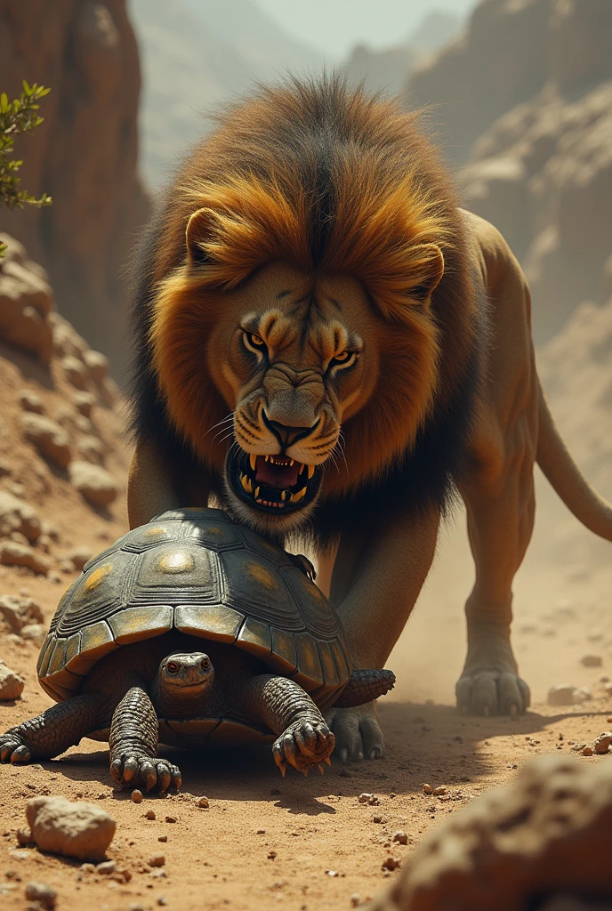 Lion Eating turtle