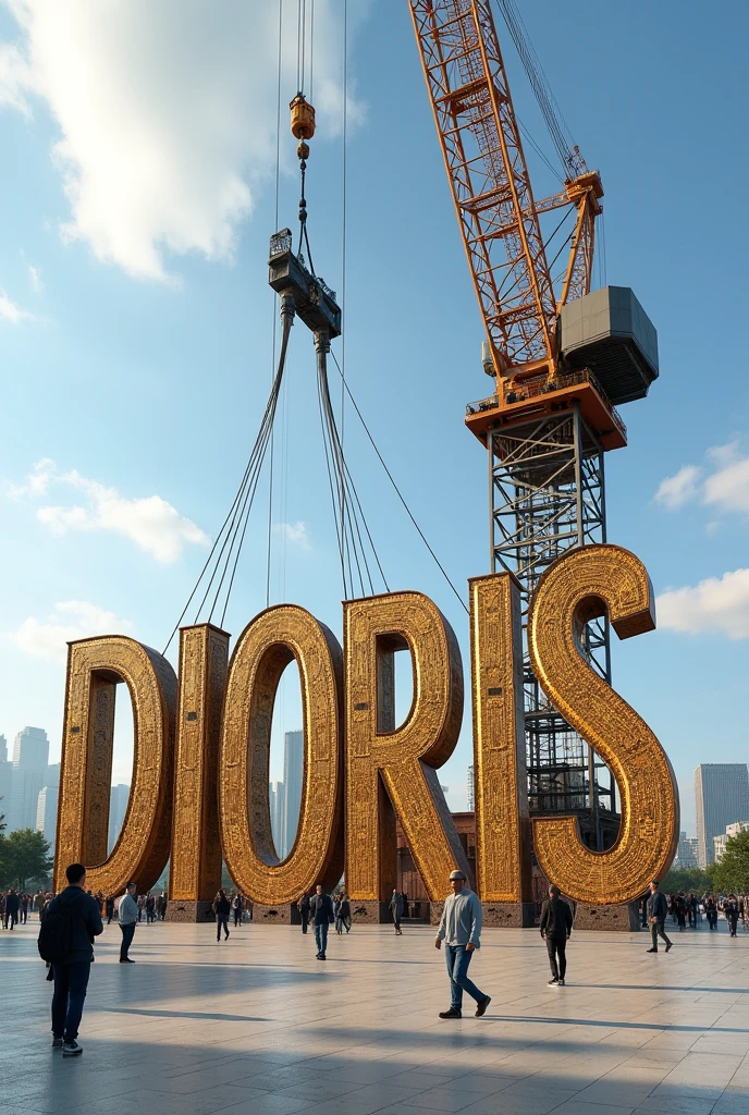 Placing these giant DIORIS letters using a crane