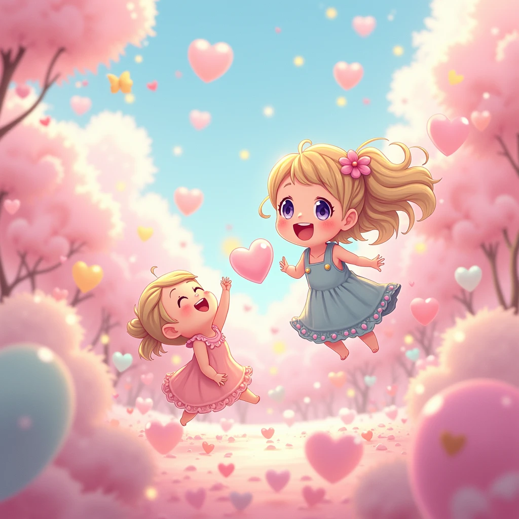 scene of pure joy and happiness, Kawaii anime art style, cute, adorable characters with big eyes and small mouths, pastel colors, playful and endearing, (best quality, masterpiece, photorealistic), very aesthetic, perfect composition, intricate details, ultra-detailed, vivid colors