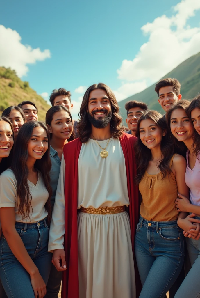 jesus y jovenes puneños con jeans en un selfie