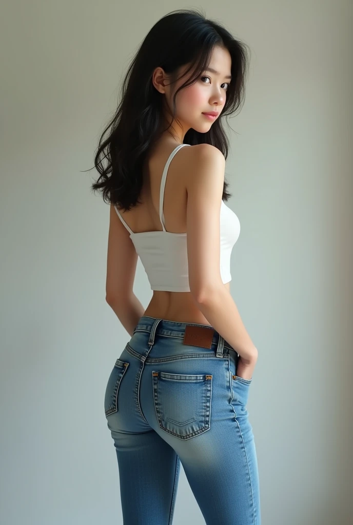 Photo of a teenage girl wearing short shorts