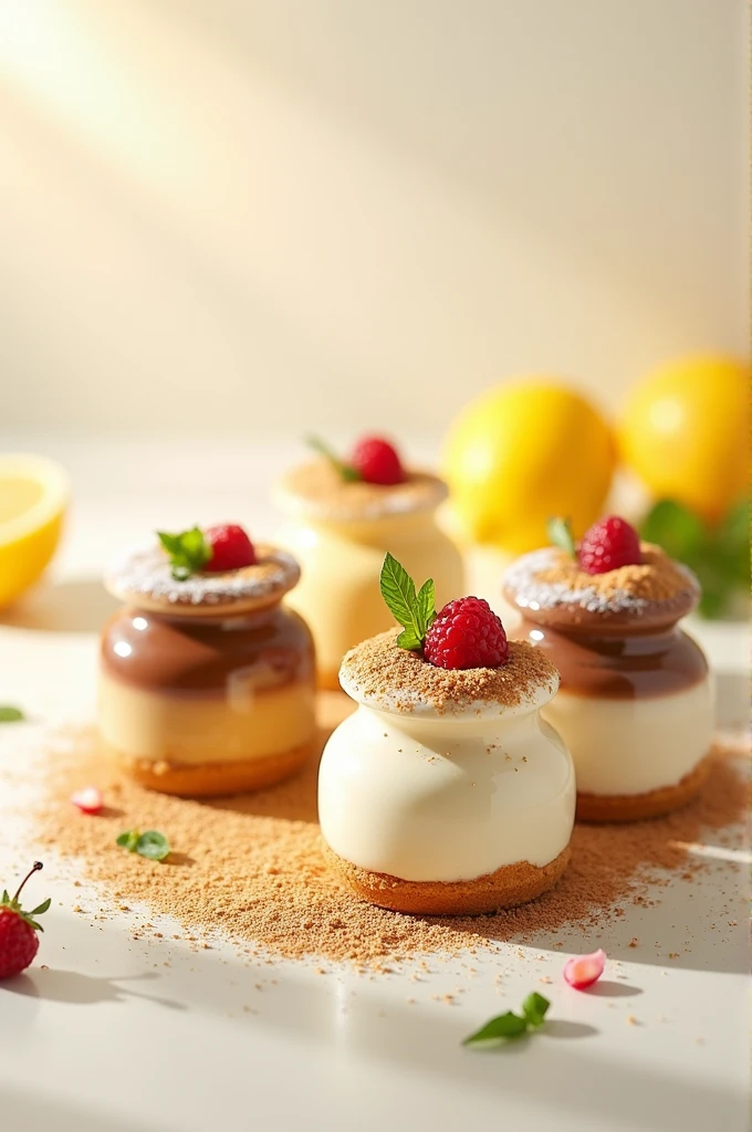 A promotional image of desserts that include three milks, café, lemon and coconut 
