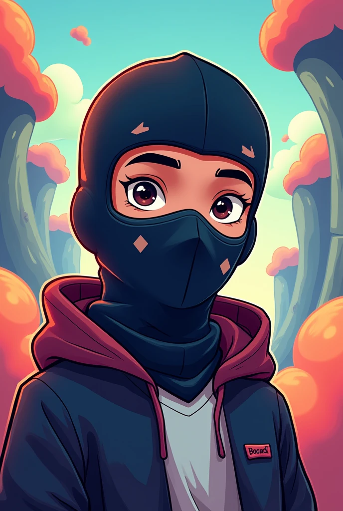 I want an image to use as a profile picture for a trap singer. Something that draws attention like the images that Ryu the Runner uses in his songs, something like a balaclava design. I want it in cartoon style, as if it were in a cartoon like just a show or adventure time. I want a boy in the picture.