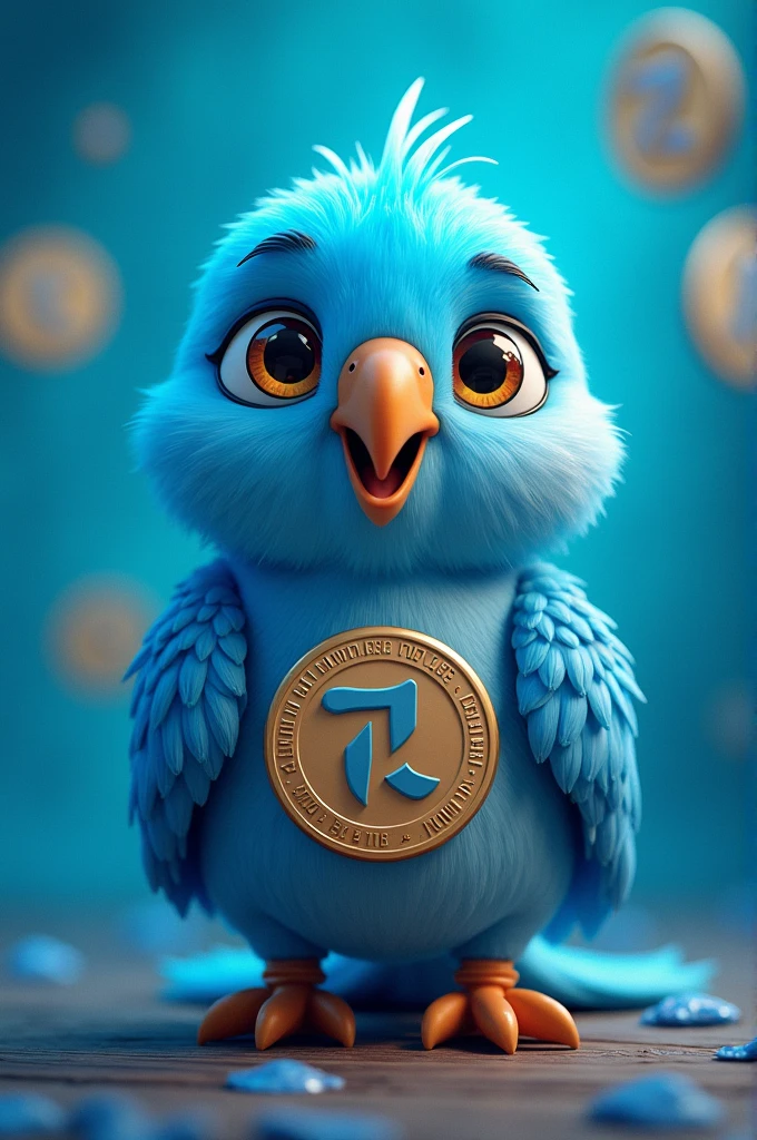 blue face , blue background , coin logo , tone metwork , cute , parrot 