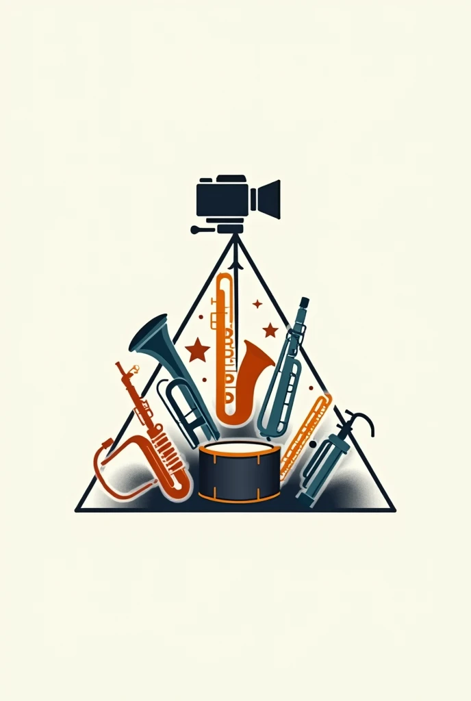 A logo of a pyramid of band instruments with a camera above