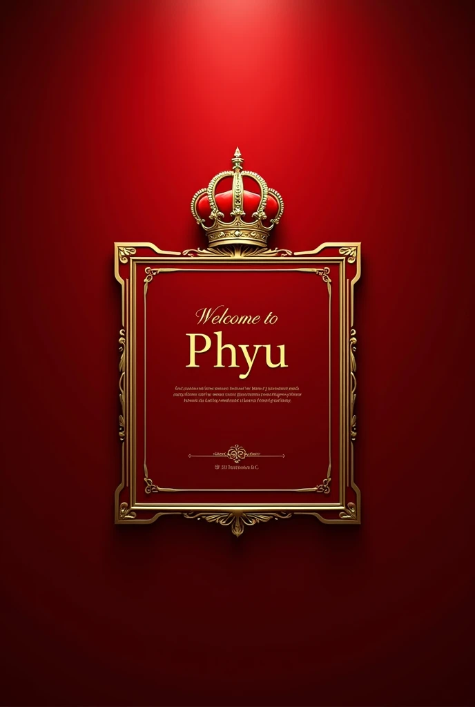 Background is red stain color middle top at PHYU AGENCY word and Crown Logo with golden color and middle center at 4"×4" golden certificate frame and the middle bottom WARMLY WELCOME FROM OUR TEAM Word