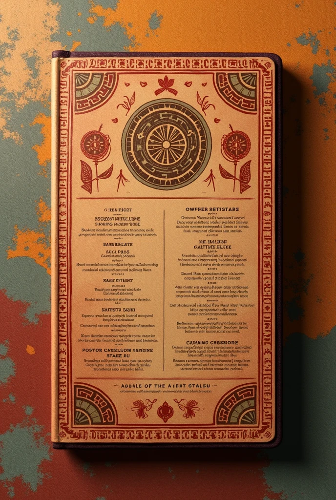Design for a gourmet restaurant menu with a pre-Hispanic aesthetic in Colombia