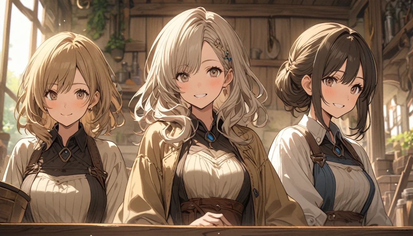 Three Women、Different hair colors、speaking、Upper Body、smile、Atelier