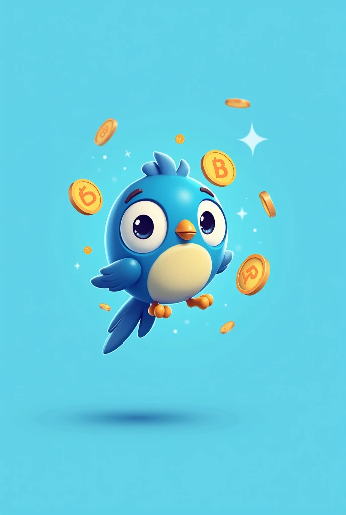 blue face , plain blue background , coin logo , tone metwork , cute , parrot ceo 
