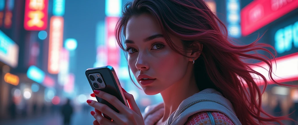 ((beautiful girl with cell phone in hand)) 4k 8k:: realist::4 cyberpunk::1 --v 4 --quality 2  