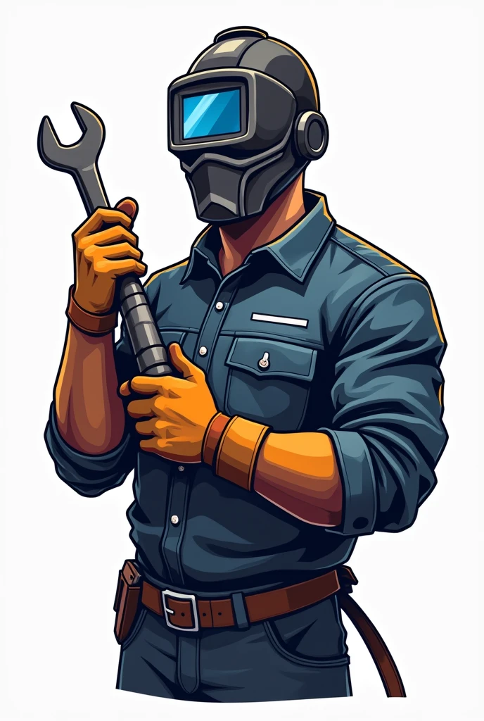 Logo name pro welding, welder holding wrench and torch for cross TIG welding