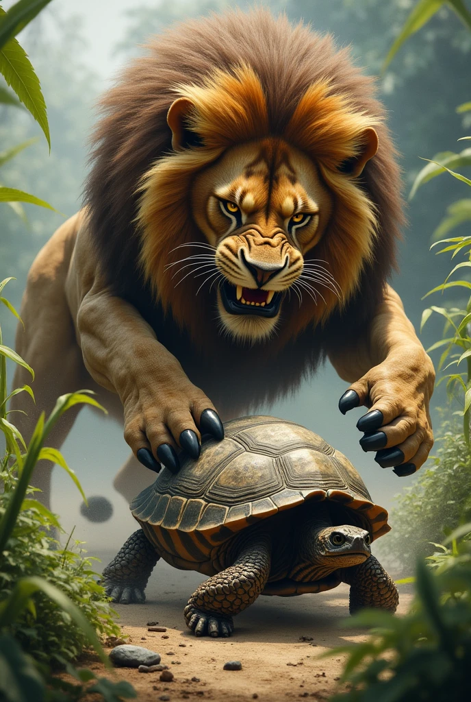 Lion bit turtle 